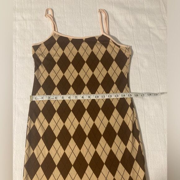 SHEIN Halter Brown Argyle Mini Dress Adjustable Straps Size L 8/10 - Picture 7 of 10